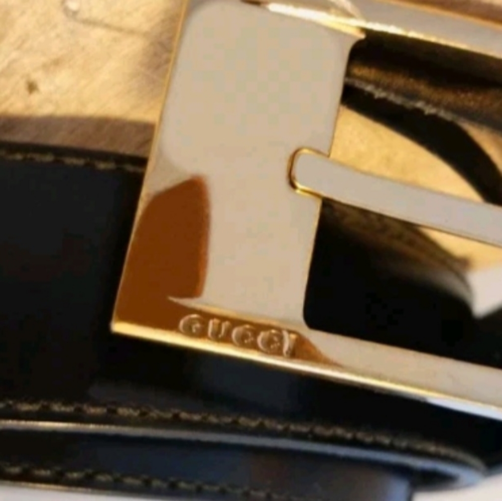 Gucci Men's Black Leather Belt with Solid Gold Brass Buckle, 35", 36", 37" - Picture 3 of 10